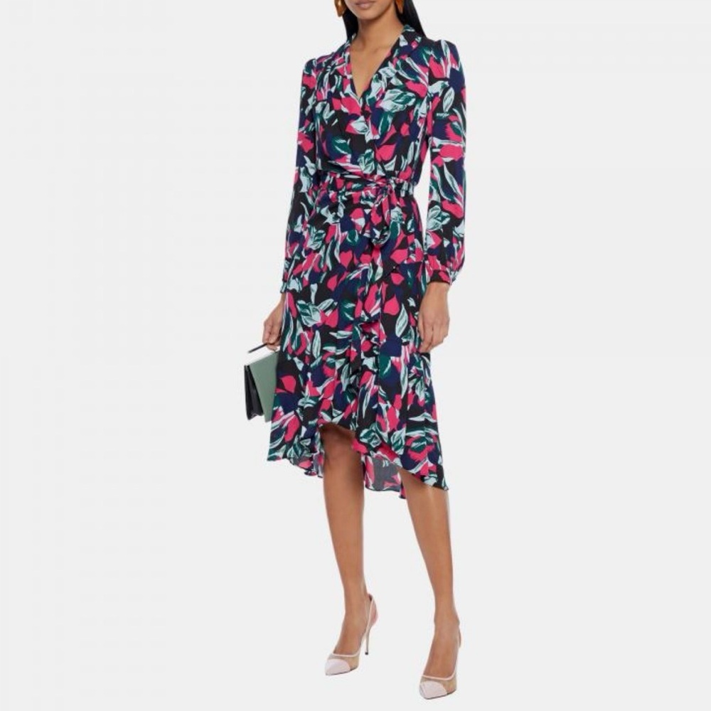 Diane Von Furstenberg Pink and Blue Leaf Print Dress